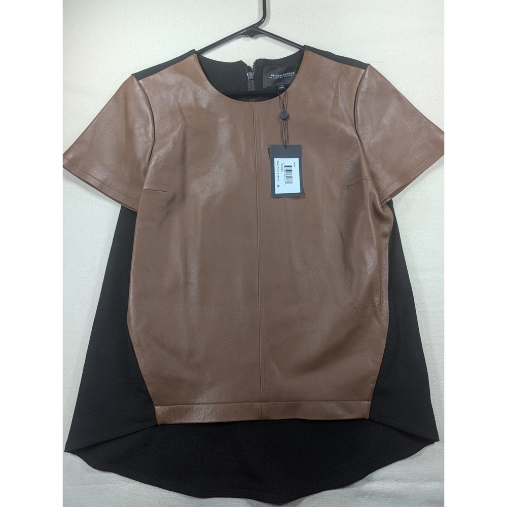 Neiman Marcus Genuine Leather Collection Cognac Top Size M - $195 Retail NWT